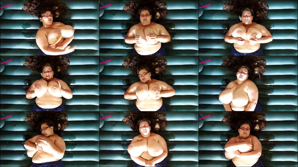 boob playing oil jiggle shake POV slowmo