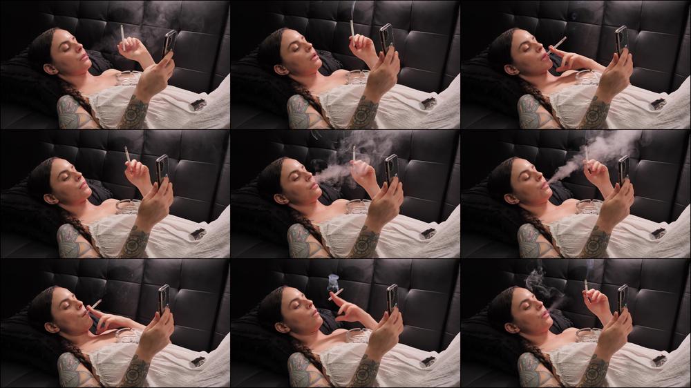 Smoking in White Dress