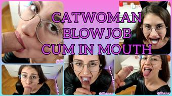 CATWOMAN BLOWJOB CUM IN MOUTH SWALLOW EYE GLASSES CONTACT (Alfxnow)