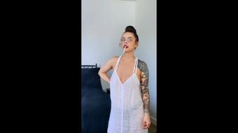 Smoking in White Dress and Black Panties (Dani Lynn)