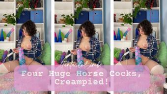 Four Huge Horse Dildos, Creampied (TentacleBimbo)