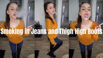 Smoking in Jeans and Thigh High Boots (Dani Lynn)
