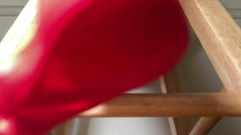 Ebony Removes Red Nylons On A Stool (Pink Foxx)