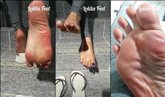 thefeetoflola 05 10 2018 14284515 Showing my delightful soles.  Flip flops on the feet, blue nails and lots of power     (thefeetoflola)