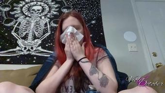 Miserable Sick Girl Blows Snotty Nose (VioletOctober)