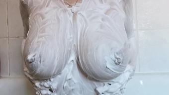 Rubbing shaving cream into tits (Lexi Snow)