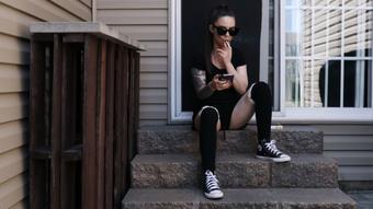 Smoking in Converse and Thigh High Socks (Dani Lynn)