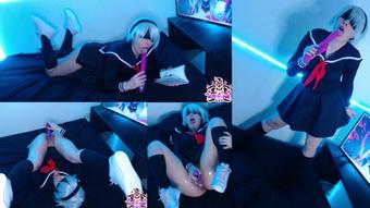 2B School Uniform:Masturbation & Blowjob (Black Kitsune)