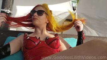 Goddess Lilith Hot Red Latex On The Beach (Goddess Lilith)